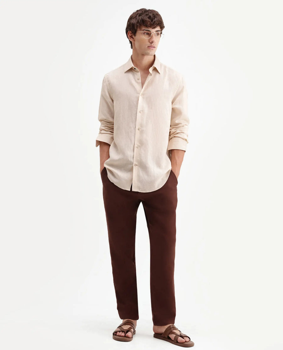 Rare Rabbit Men's Pastor-Aw26 Rust Cotton Fabric Drawstring Closure Regular Fit Plain Trouser