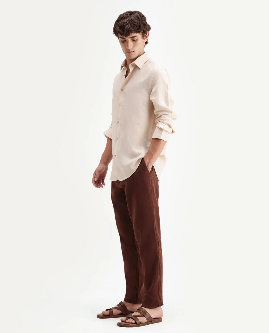 Rare Rabbit Men's Pastor-Aw26 Rust Cotton Fabric Drawstring Closure Regular Fit Plain Trouser