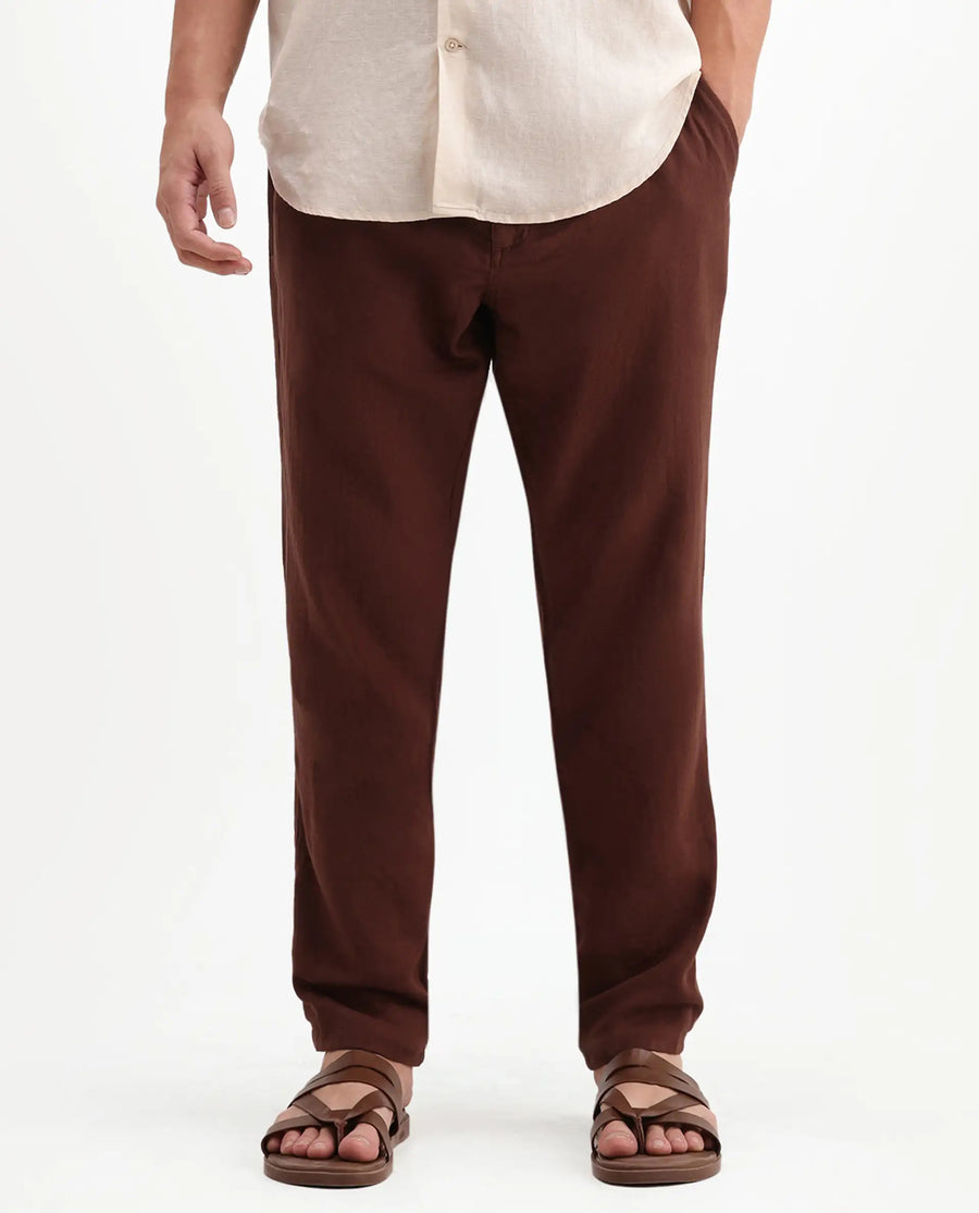Rare Rabbit Men's Pastor-Aw26 Rust Cotton Fabric Drawstring Closure Regular Fit Plain Trouser