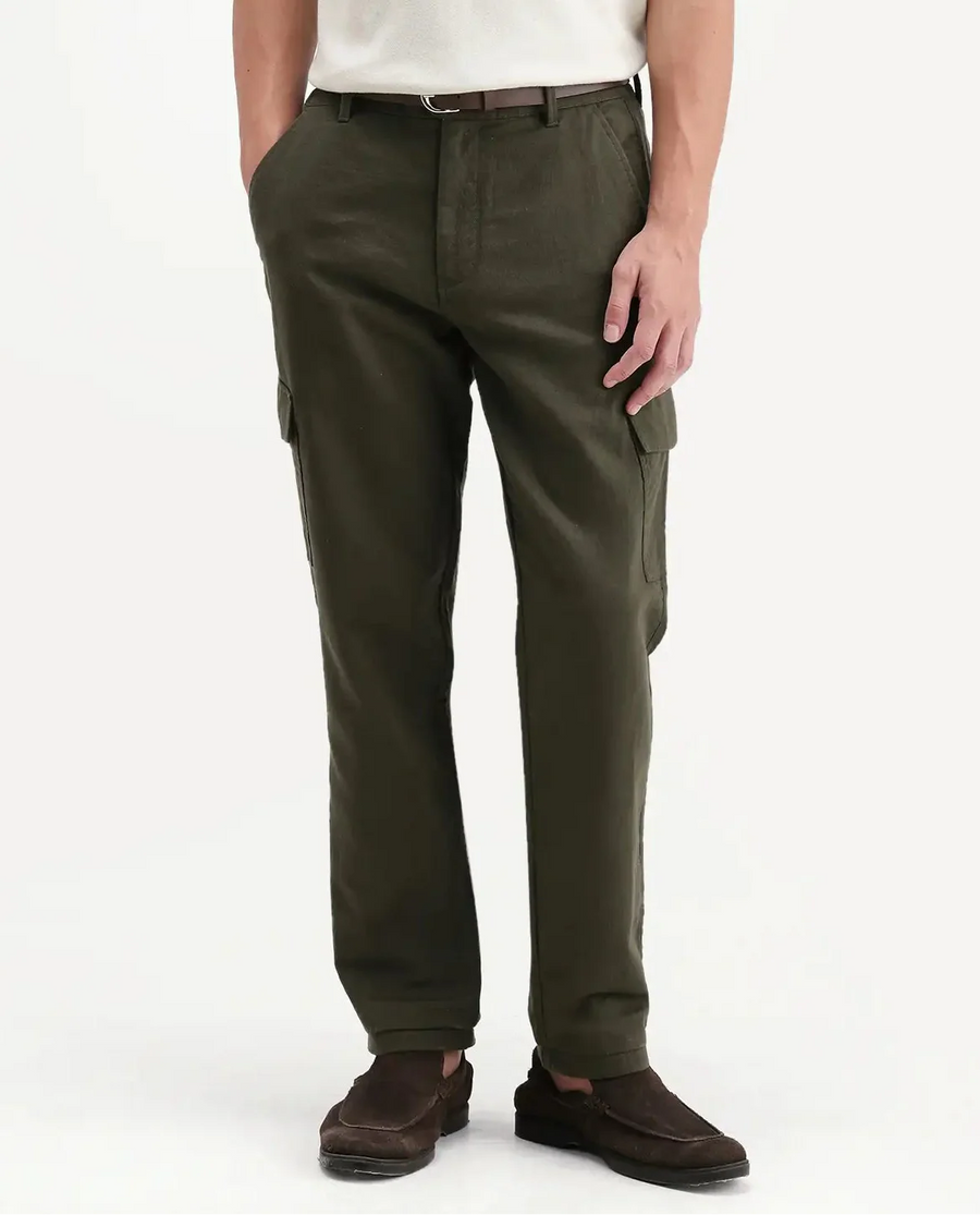 Rare Rabbit Men's Presso-Aw26 Olive Cotton Fabric Regular Fit Plain Cargo Trouser