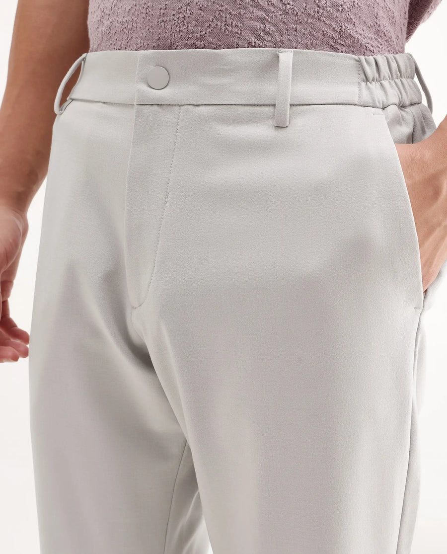 Rare Rabbit Men's Travel-Aw26 Beige Polyester Blend Fabric Regular Fit Plain Trouser
