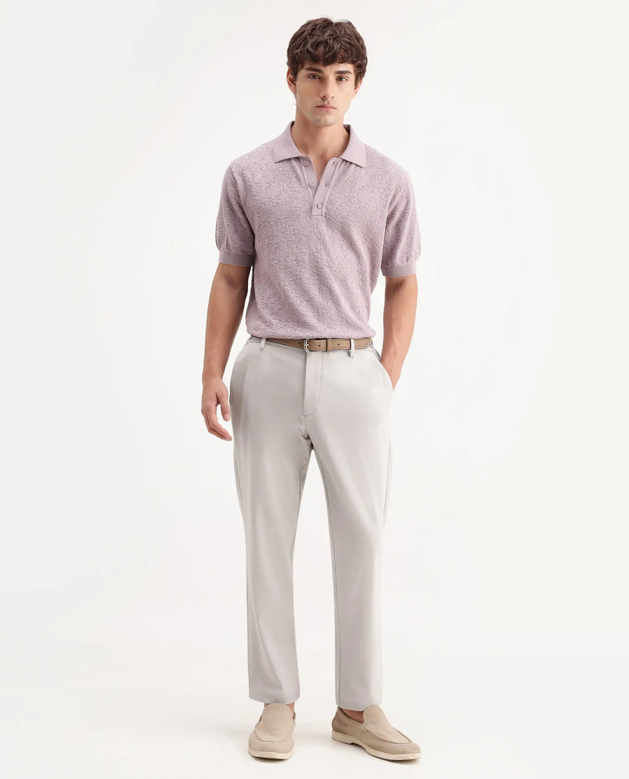 Rare Rabbit Men's Travel-Aw26 Beige Polyester Blend Fabric Regular Fit Plain Trouser
