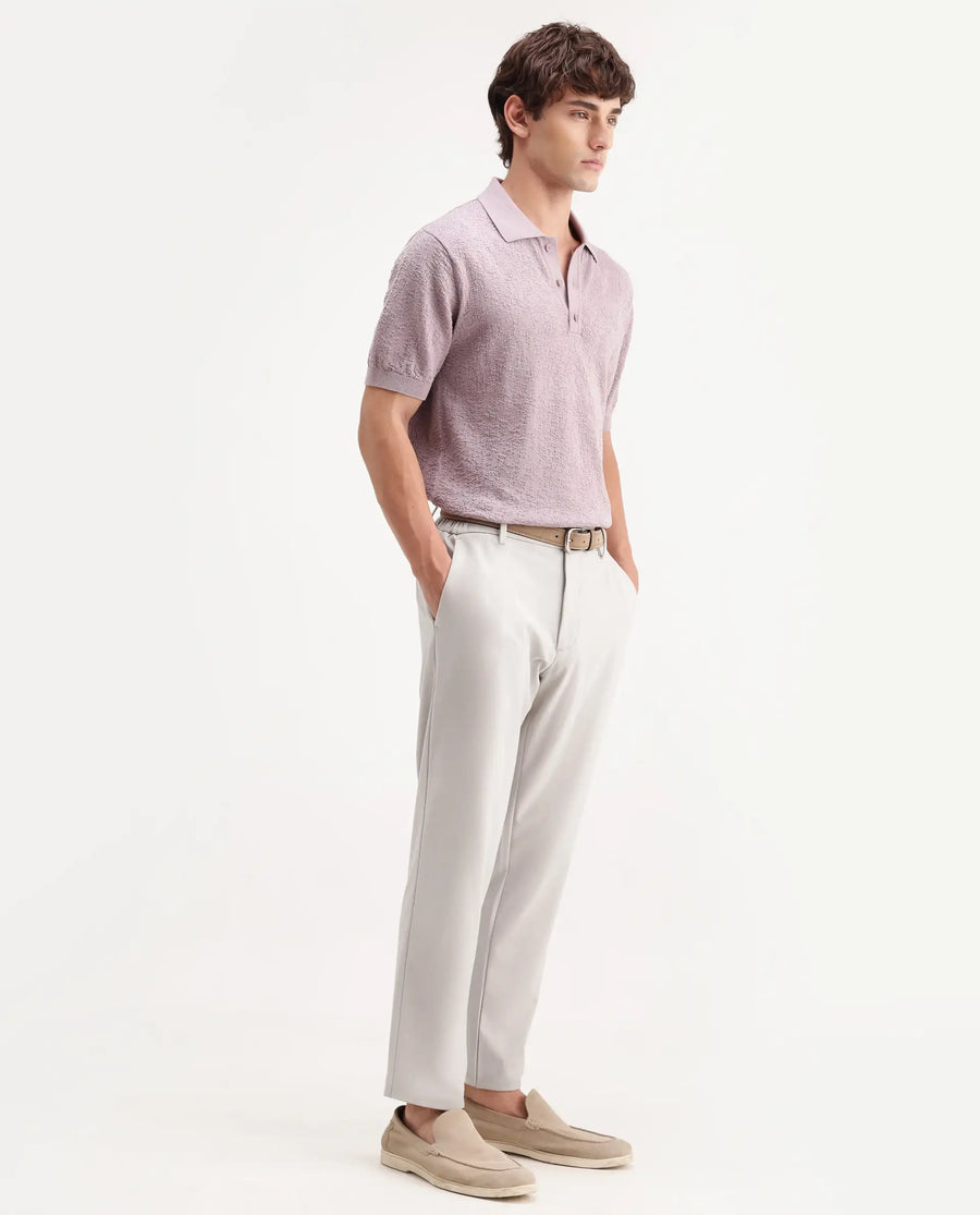 Rare Rabbit Men's Travel-Aw26 Beige Polyester Blend Fabric Regular Fit Plain Trouser