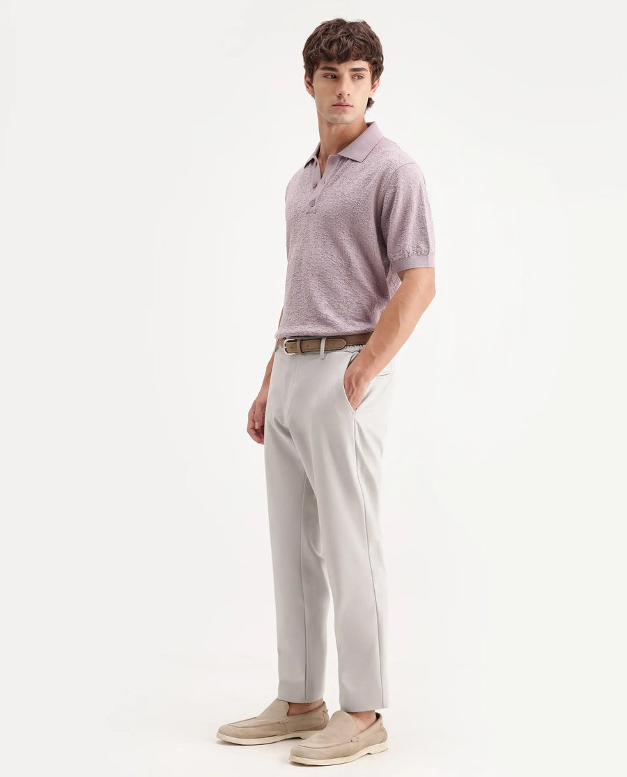 Rare Rabbit Men's Travel-Aw26 Beige Polyester Blend Fabric Regular Fit Plain Trouser