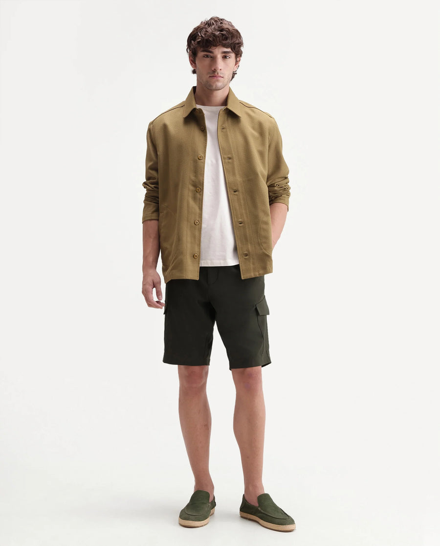 Rare Rabbit Men's Tripco-Aw26 Olive Polyester Blend Fabric Regular Fit Plain Cargo Shorts