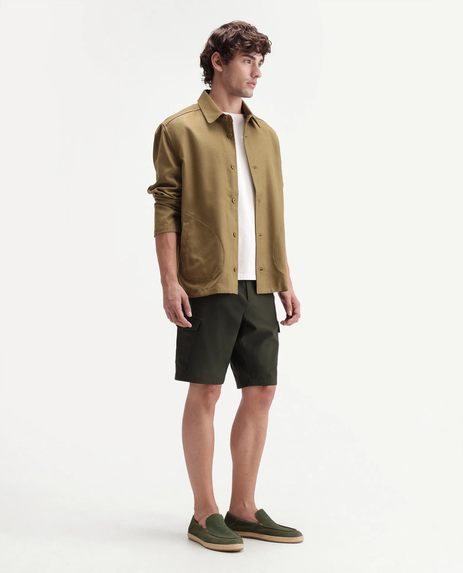 Rare Rabbit Men's Tripco-Aw26 Olive Polyester Blend Fabric Regular Fit Plain Cargo Shorts