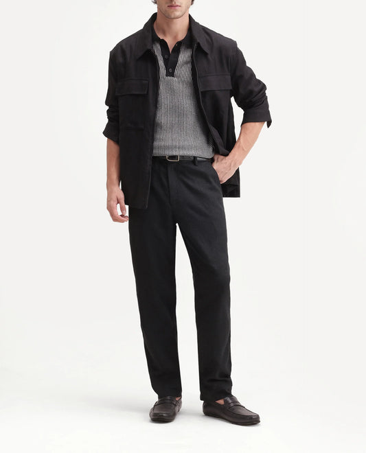 Rare Rabbit Men's Jomo-Aw26 Black Linen Blend Fabric Regular Fit Plain Trouser