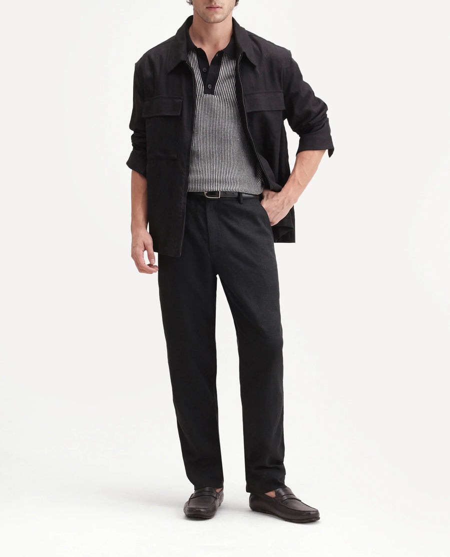 Rare Rabbit Men's Jomo-Aw26 Black Linen Blend Fabric Regular Fit Plain Trouser