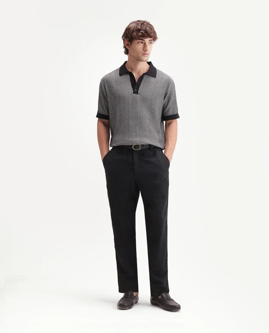 Rare Rabbit Men's Jomo-Aw26 Black Linen Blend Fabric Regular Fit Plain Trouser