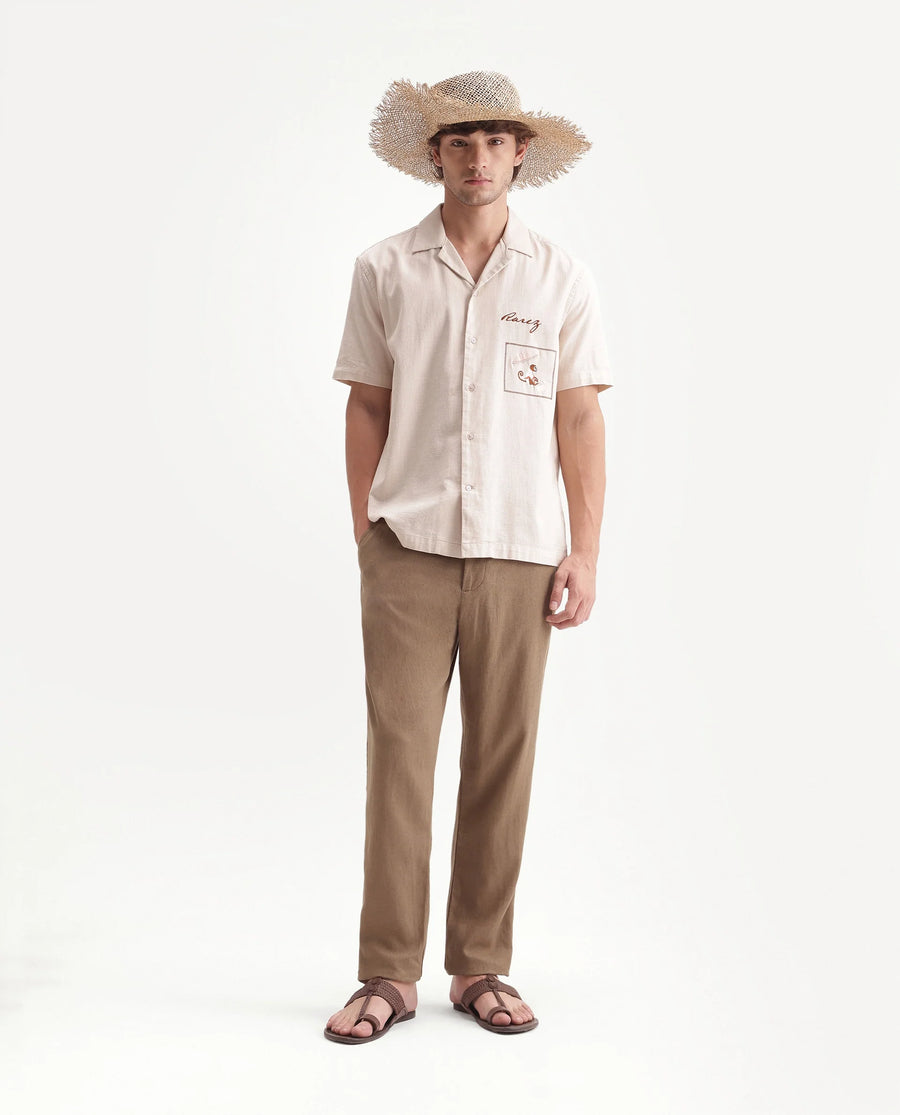 Rare Rabbit Men's Jomo-Aw26 Dusky Mustard Linen Blend Fabric Regular Fit Plain Trouser