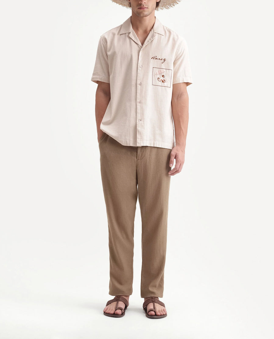 Rare Rabbit Men's Jomo-Aw26 Dusky Mustard Linen Blend Fabric Regular Fit Plain Trouser