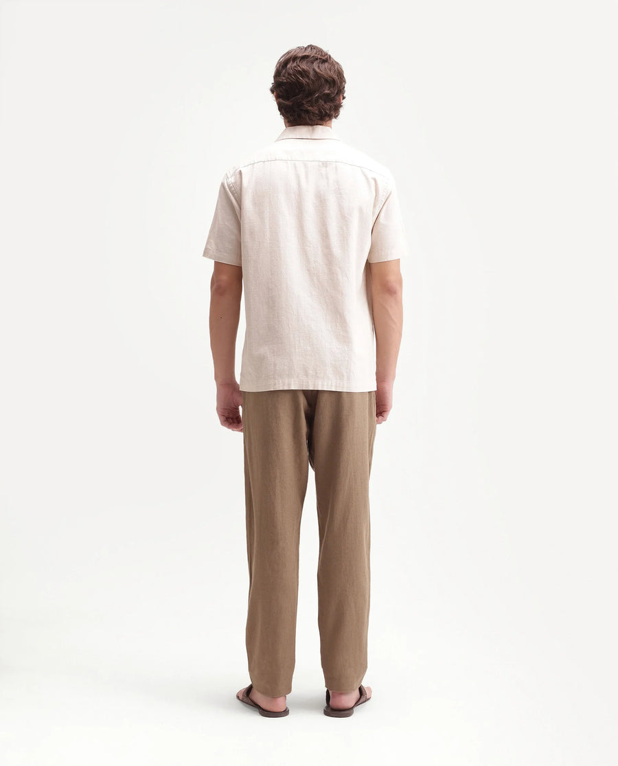 Rare Rabbit Men's Jomo-Aw26 Dusky Mustard Linen Blend Fabric Regular Fit Plain Trouser
