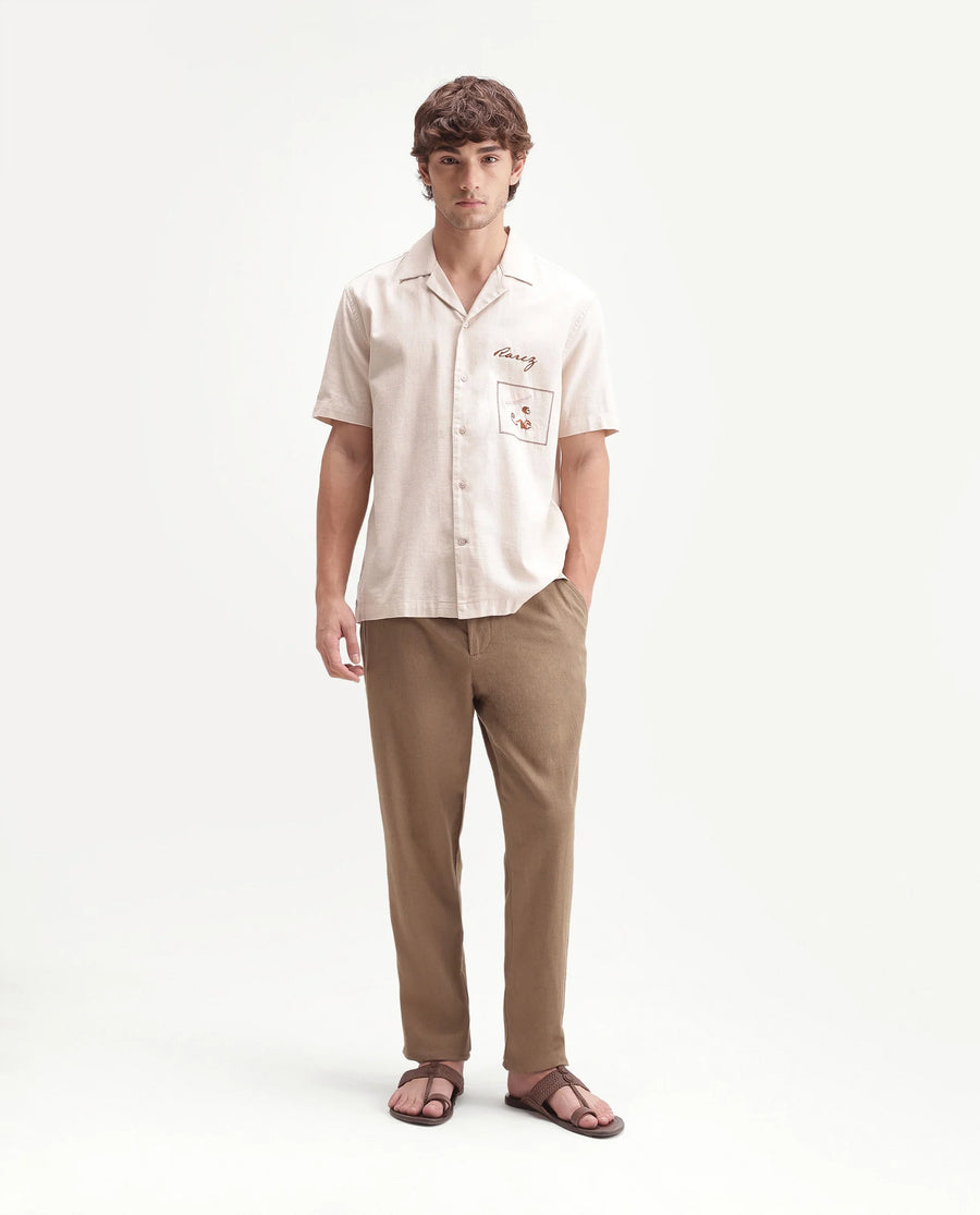 Rare Rabbit Men's Jomo-Aw26 Dusky Mustard Linen Blend Fabric Regular Fit Plain Trouser