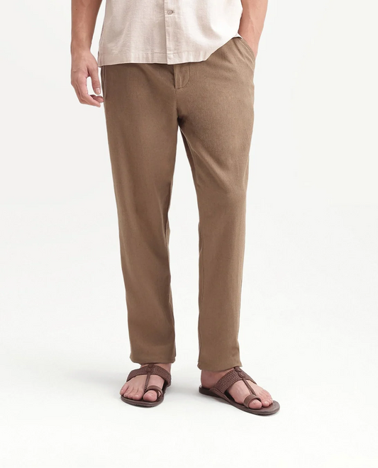 Rare Rabbit Men's Jomo-Aw26 Dusky Mustard Linen Blend Fabric Regular Fit Plain Trouser