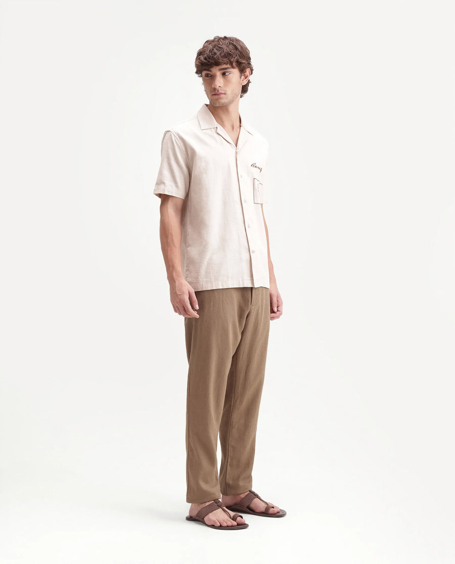 Rare Rabbit Men's Jomo-Aw26 Dusky Mustard Linen Blend Fabric Regular Fit Plain Trouser