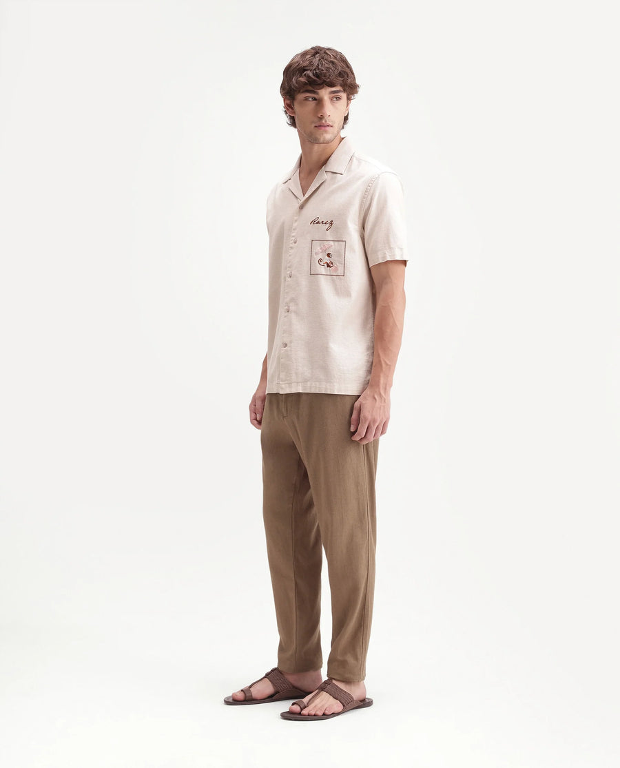 Rare Rabbit Men's Jomo-Aw26 Dusky Mustard Linen Blend Fabric Regular Fit Plain Trouser
