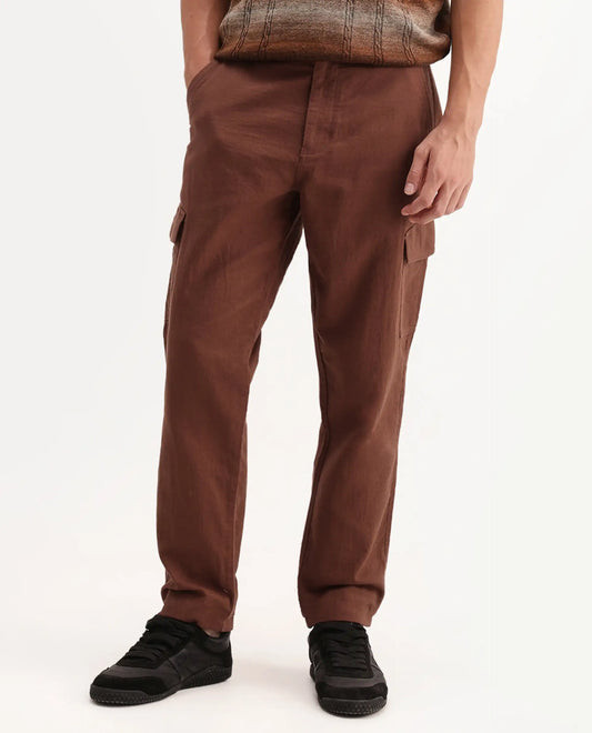 Rare Rabbit Men's Presso-Aw26 Rust Cotton Fabric Regular Fit Plain Trouser