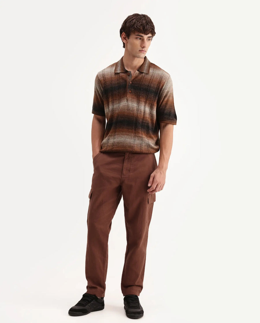 Rare Rabbit Men's Presso-Aw26 Rust Cotton Fabric Regular Fit Plain Trouser