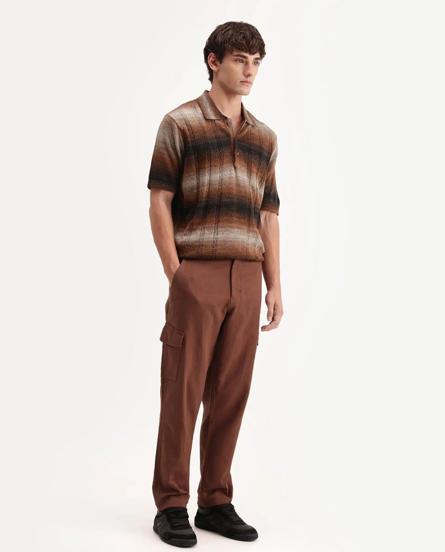 Rare Rabbit Men's Presso-Aw26 Rust Cotton Fabric Regular Fit Plain Trouser