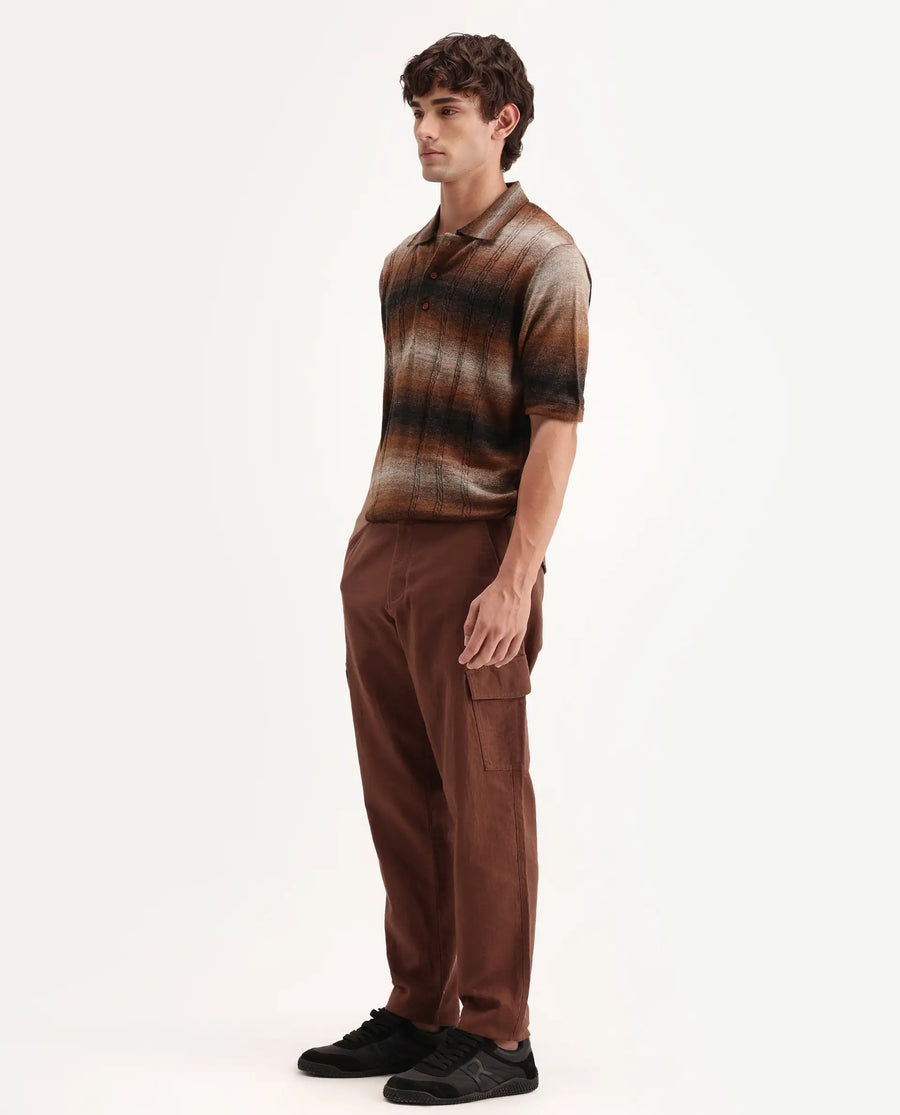 Rare Rabbit Men's Presso-Aw26 Rust Cotton Fabric Regular Fit Plain Trouser