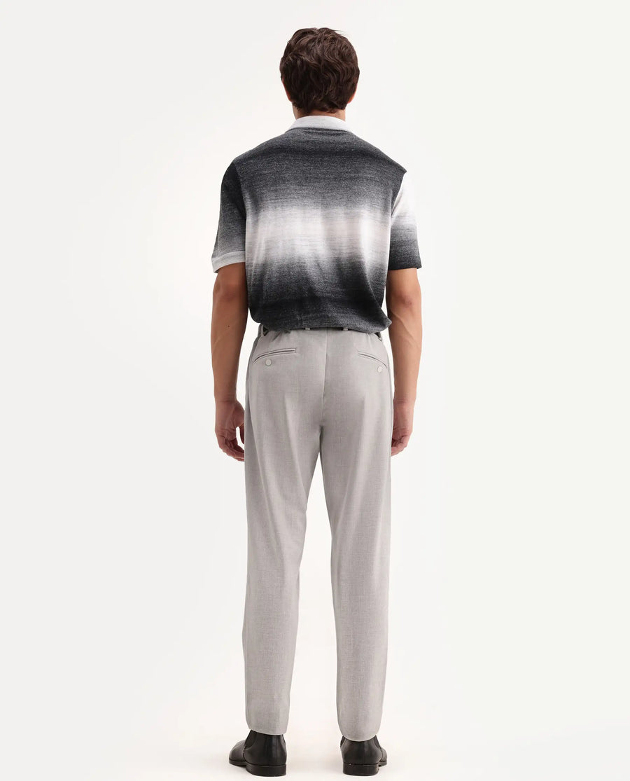 Rare Rabbit Men's Travel-Aw26 Light Grey Polyester Blend Fabric Regular Fit Plain Trouser