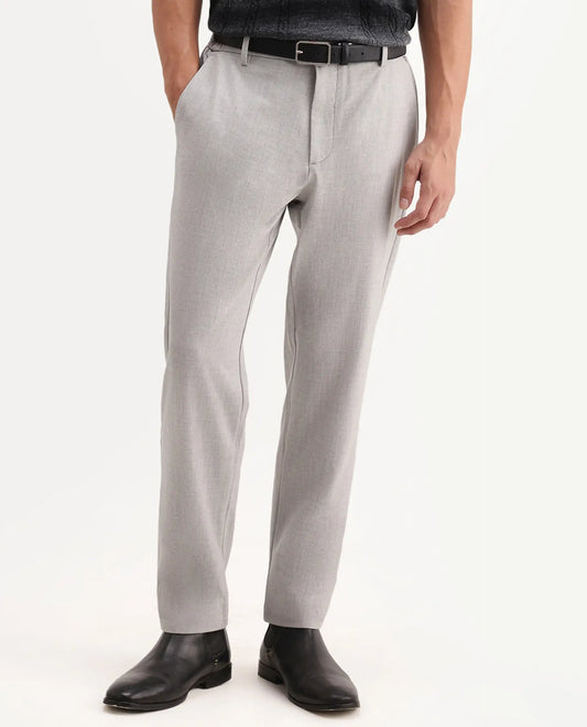 Rare Rabbit Men's Travel-Aw26 Light Grey Polyester Blend Fabric Regular Fit Plain Trouser