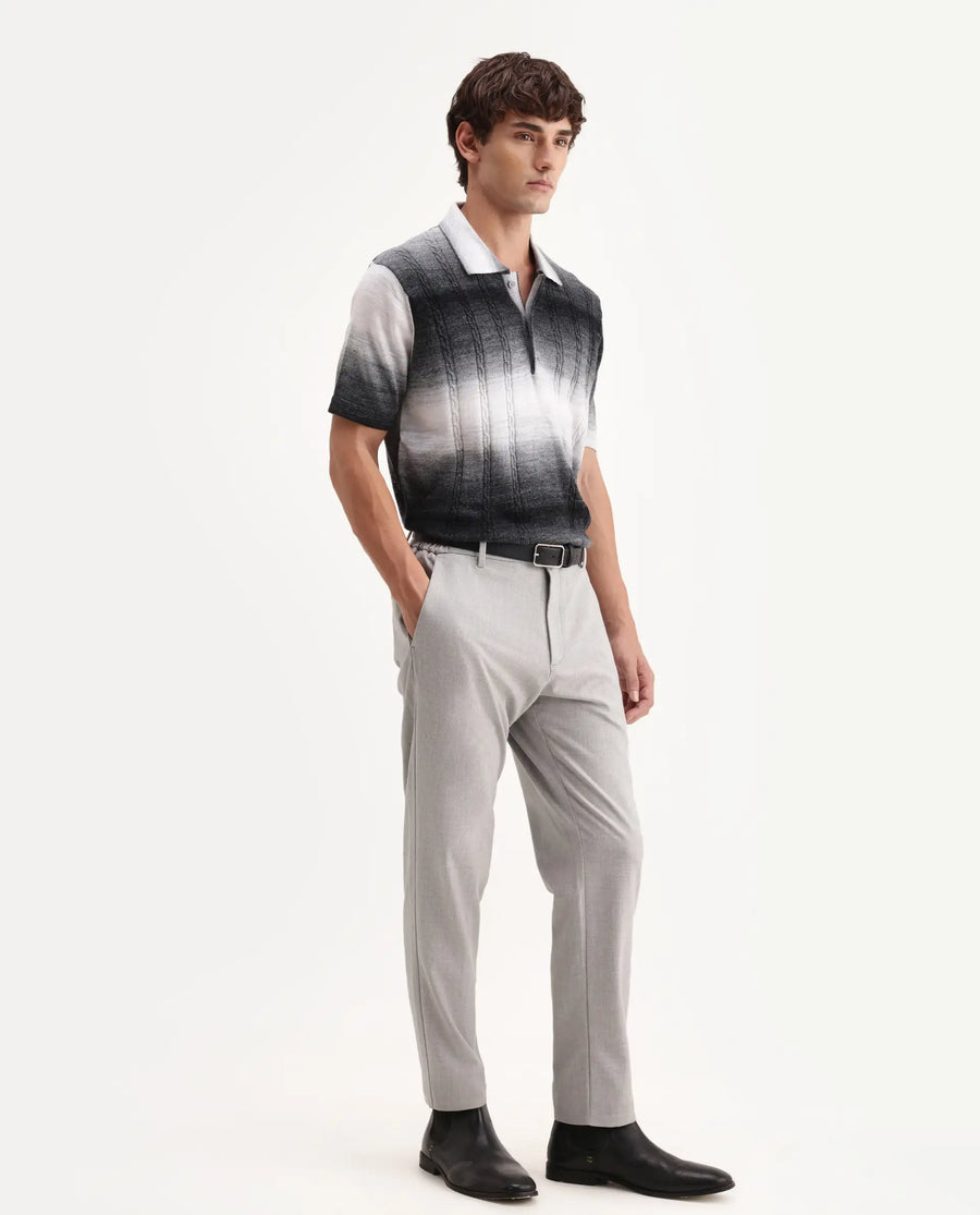 Rare Rabbit Men's Travel-Aw26 Light Grey Polyester Blend Fabric Regular Fit Plain Trouser