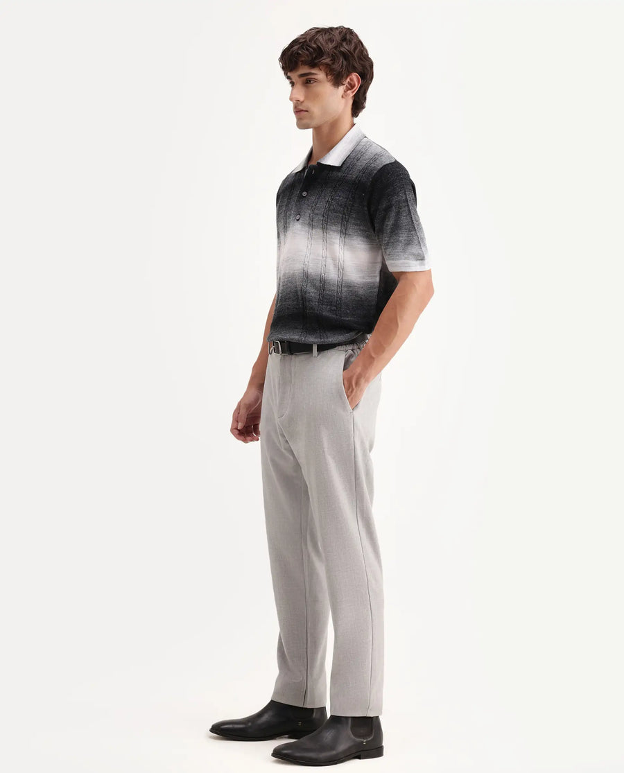 Rare Rabbit Men's Travel-Aw26 Light Grey Polyester Blend Fabric Regular Fit Plain Trouser
