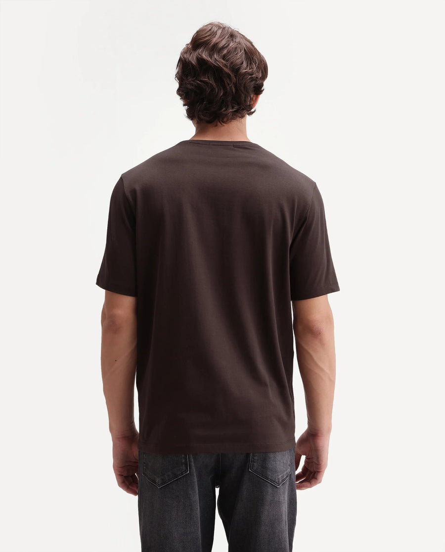 Rare Rabbit Men's Kerd Dark Brown Cotton Blend Crew Neck Regular Graphic Print T-Shirt