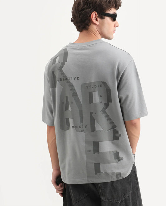 Rare Rabbit Men's Rexol Grey Cotton Regular Fit Graphic Print T-Shirt