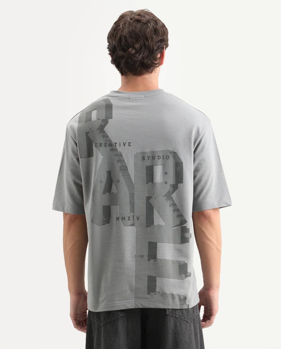Rare Rabbit Men's Rexol Grey Cotton Regular Fit Graphic Print T-Shirt