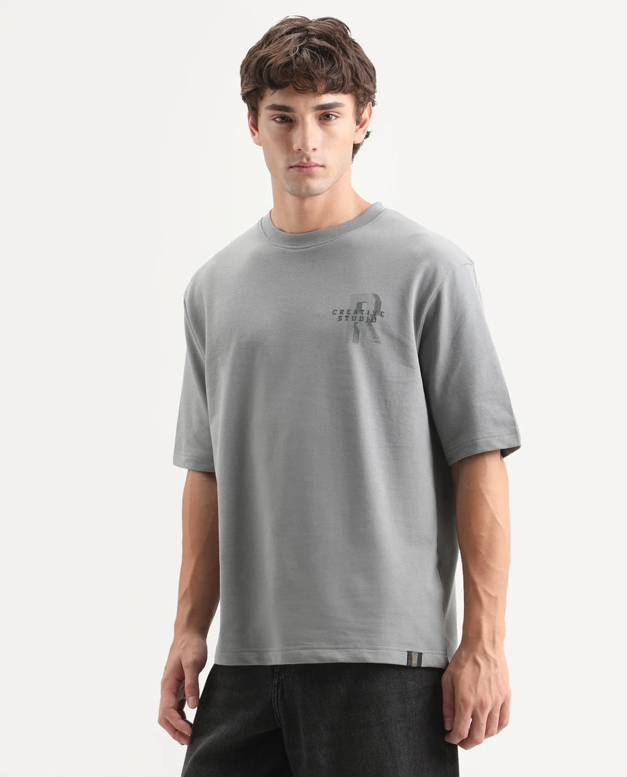 Rare Rabbit Men's Rexol Grey Cotton Regular Fit Graphic Print T-Shirt
