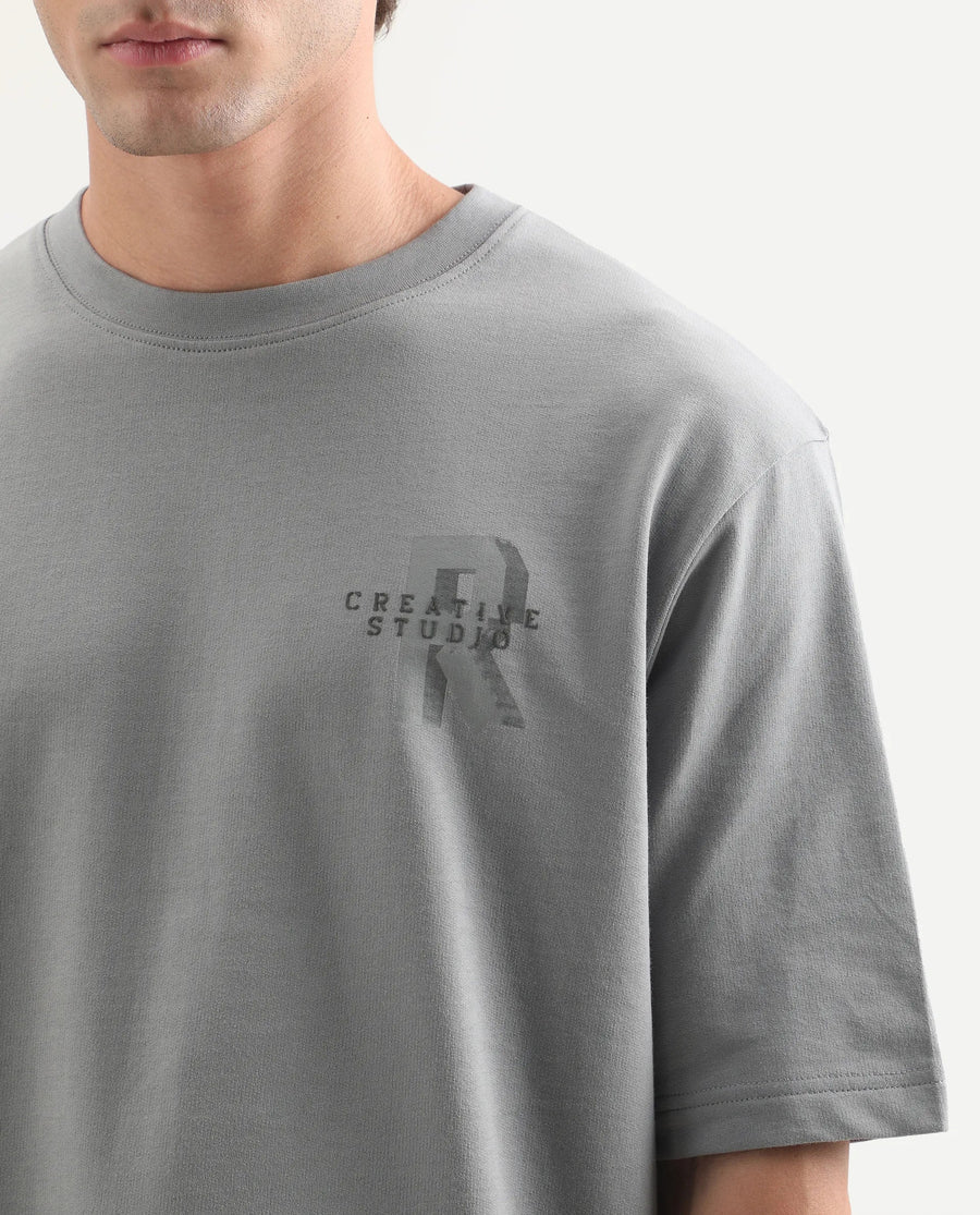 Rare Rabbit Men's Rexol Grey Cotton Regular Fit Graphic Print T-Shirt