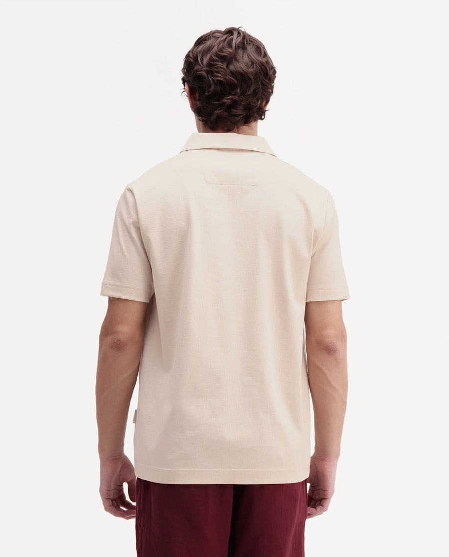 Rare Rabbit Men's Travis Beige Cotton Spread Collar Regular Embroidered Polo