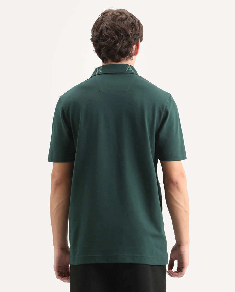 Rare Rabbit Men's Fabios Dark Green Cotton Regular Fit Half Sleeves Plain Polo