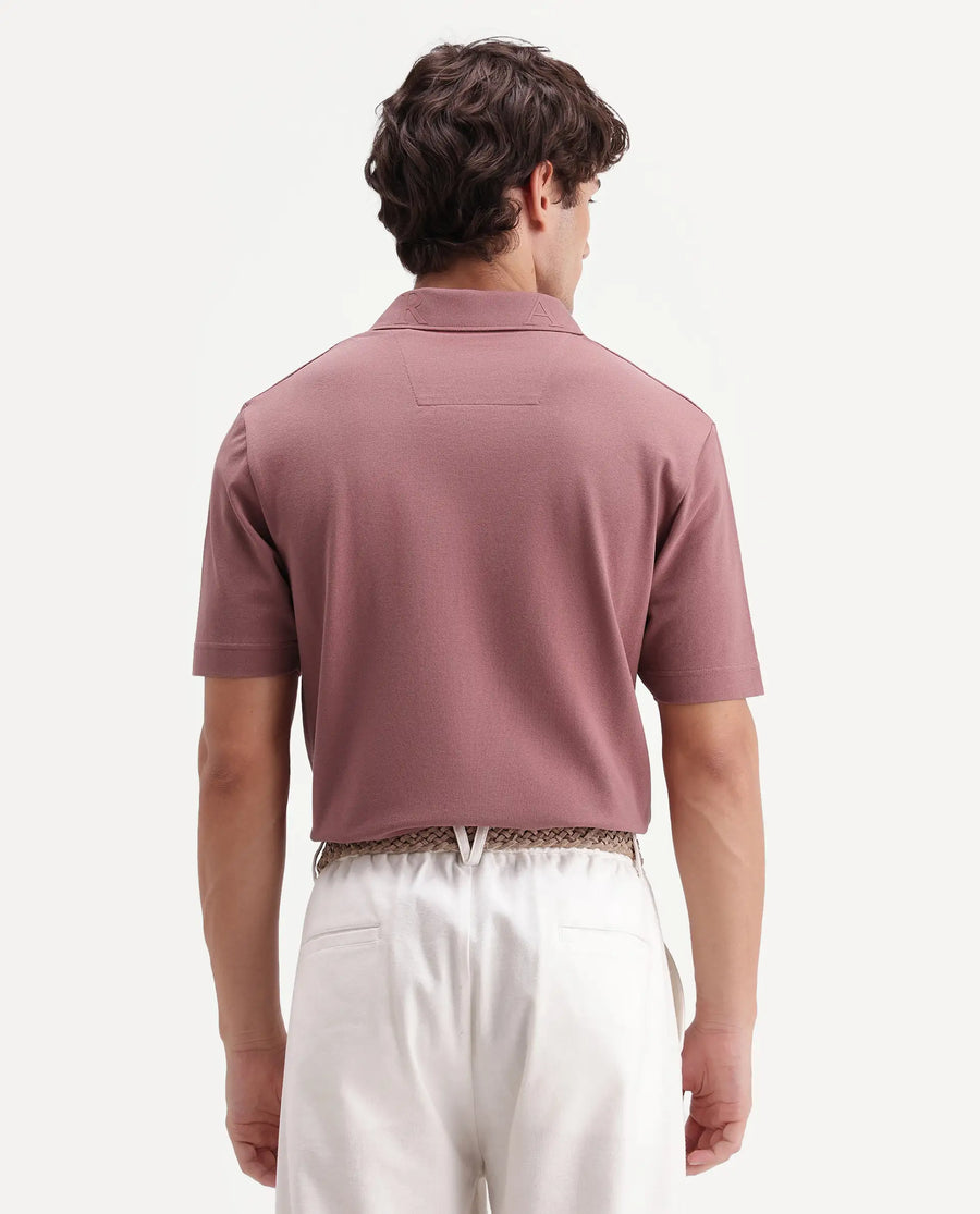 Rare Rabbit Men's Fabios Dusky Pink Cotton Regular Fit Half Sleeves Plain Polo