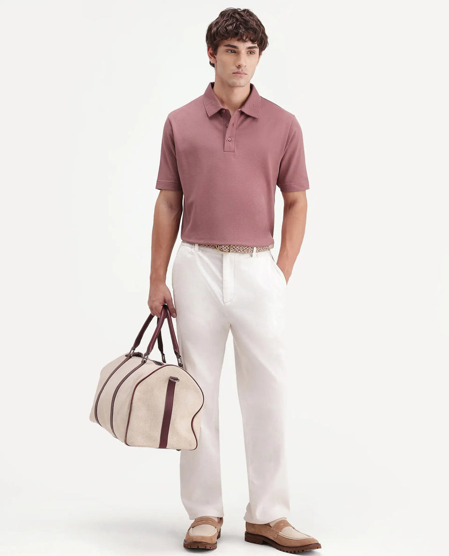 Rare Rabbit Men's Fabios Dusky Pink Cotton Regular Fit Half Sleeves Plain Polo
