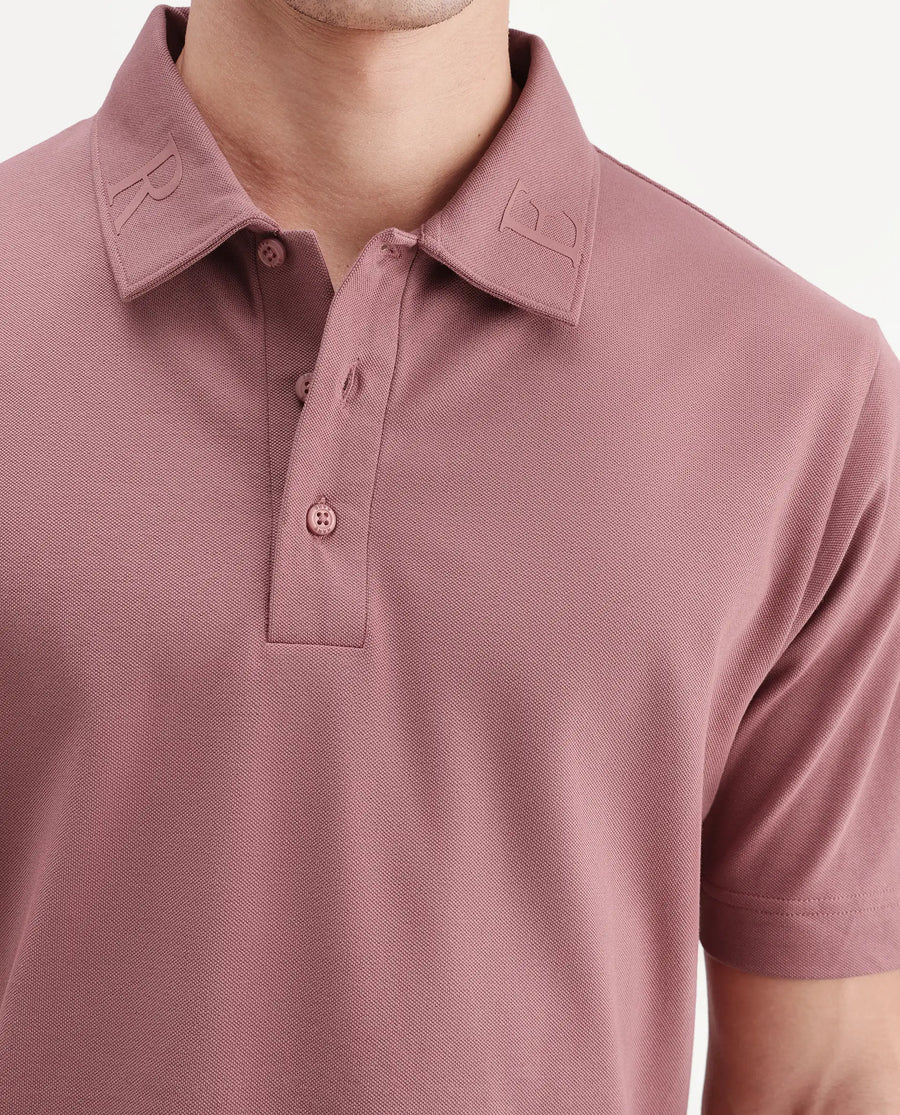Rare Rabbit Men's Fabios Dusky Pink Cotton Regular Fit Half Sleeves Plain Polo