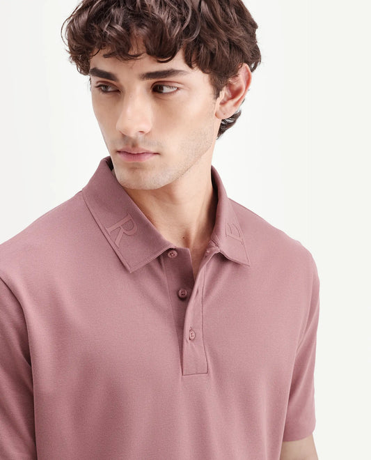 Rare Rabbit Men's Fabios Dusky Pink Cotton Regular Fit Half Sleeves Plain Polo