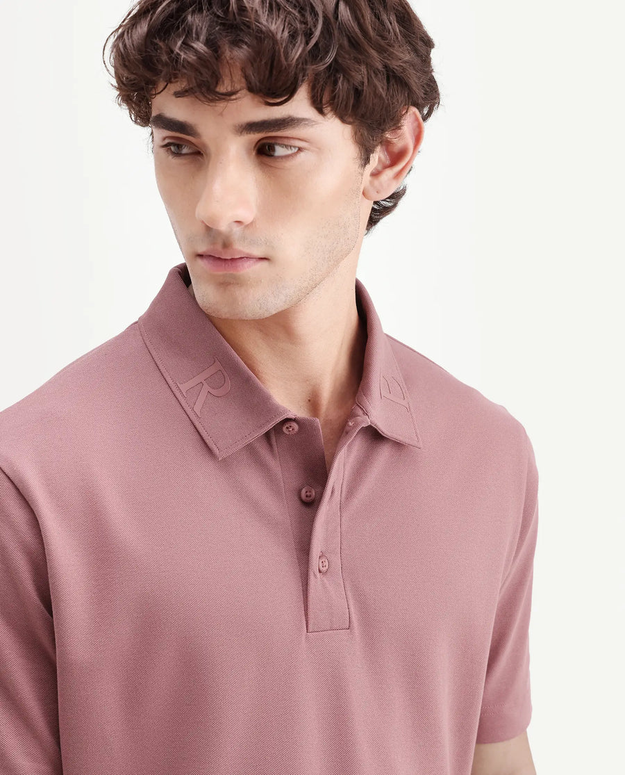 Rare Rabbit Men's Fabios Dusky Pink Cotton Regular Fit Half Sleeves Plain Polo