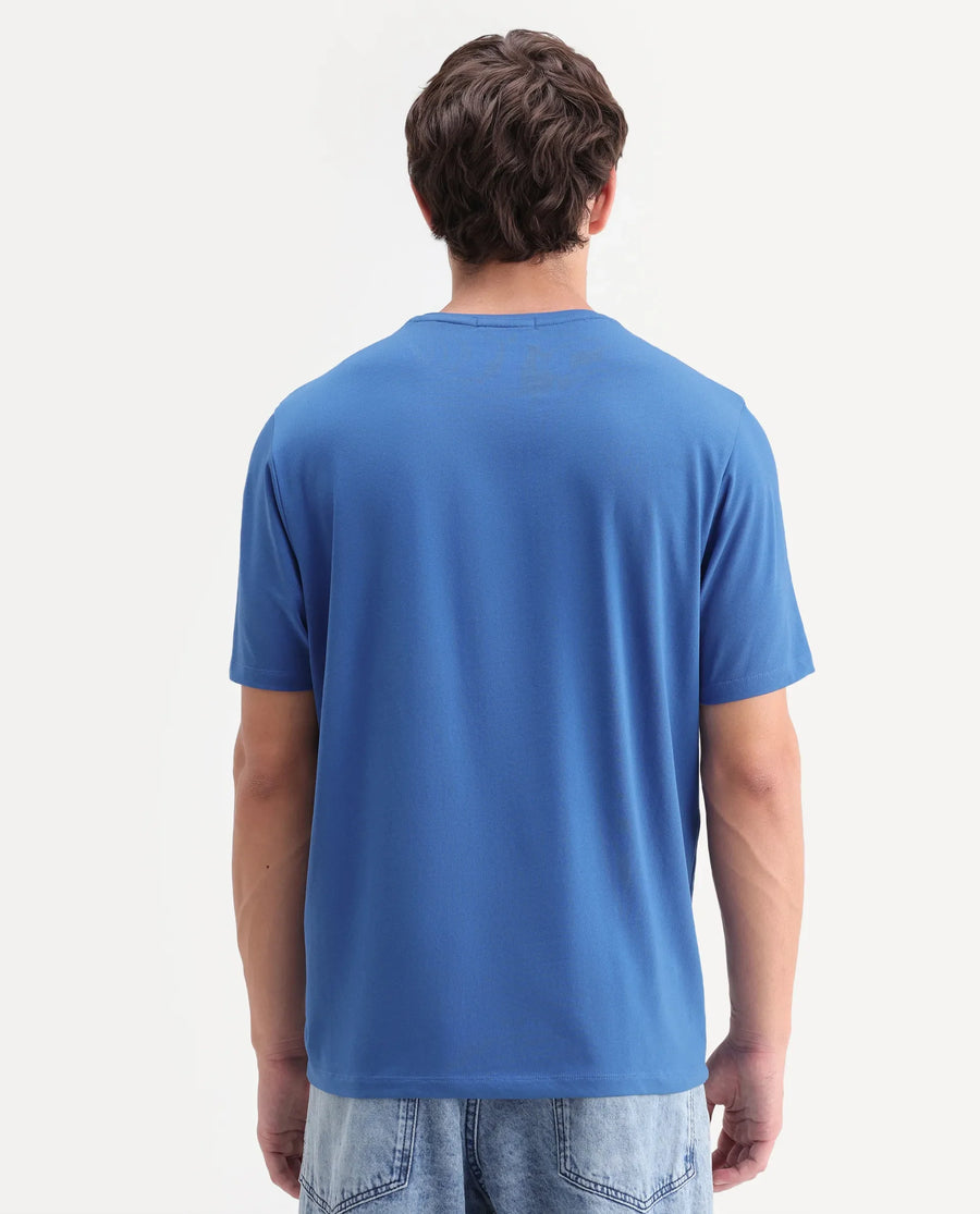 Rare Rabbit Men's Dame Blue Cotton Blend Crew Neck Regular Graphic Print T-Shirt