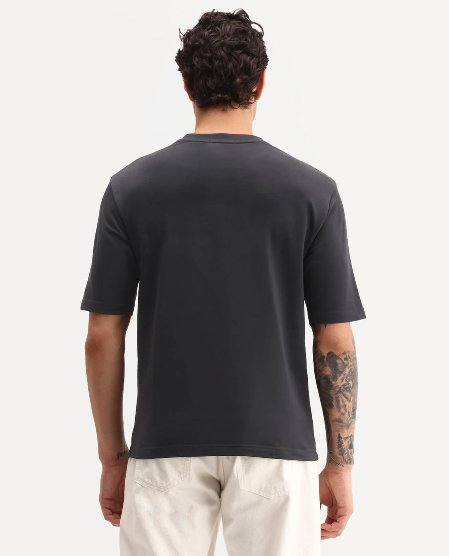 Rare Rabbit Men's Nexol Black Cotton Crew Neck Regular Fit Graphic Print T-Shirt