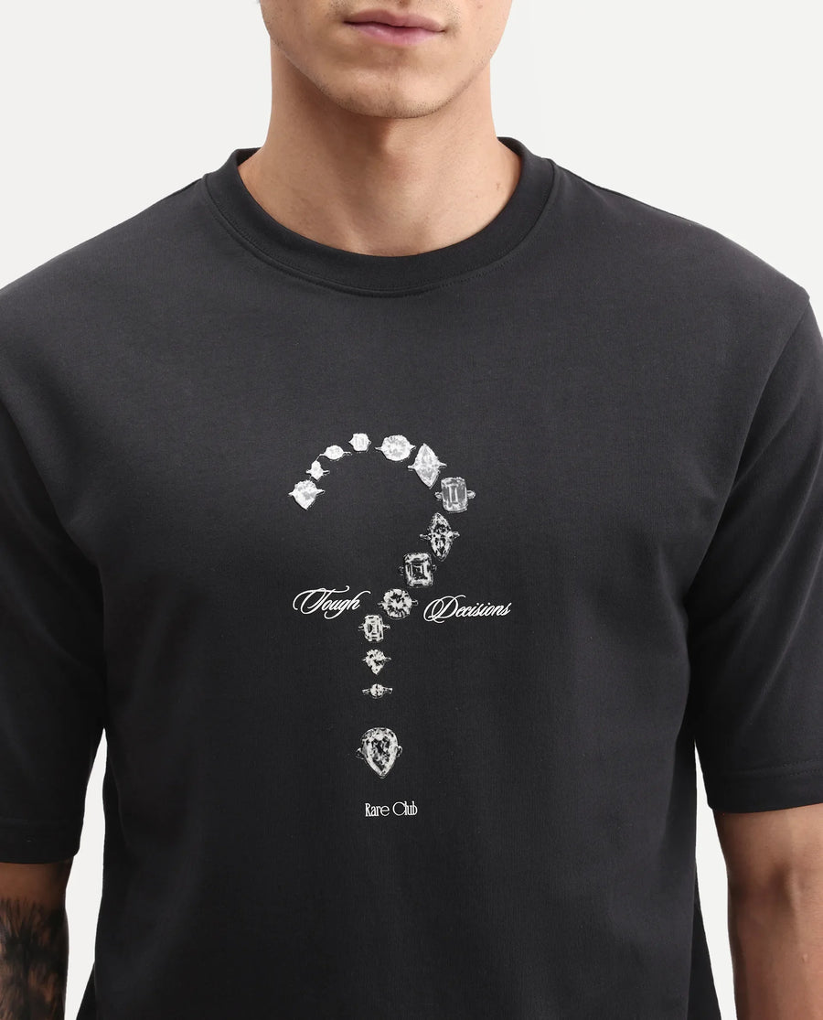 Rare Rabbit Men's Nexol Black Cotton Crew Neck Regular Fit Graphic Print T-Shirt