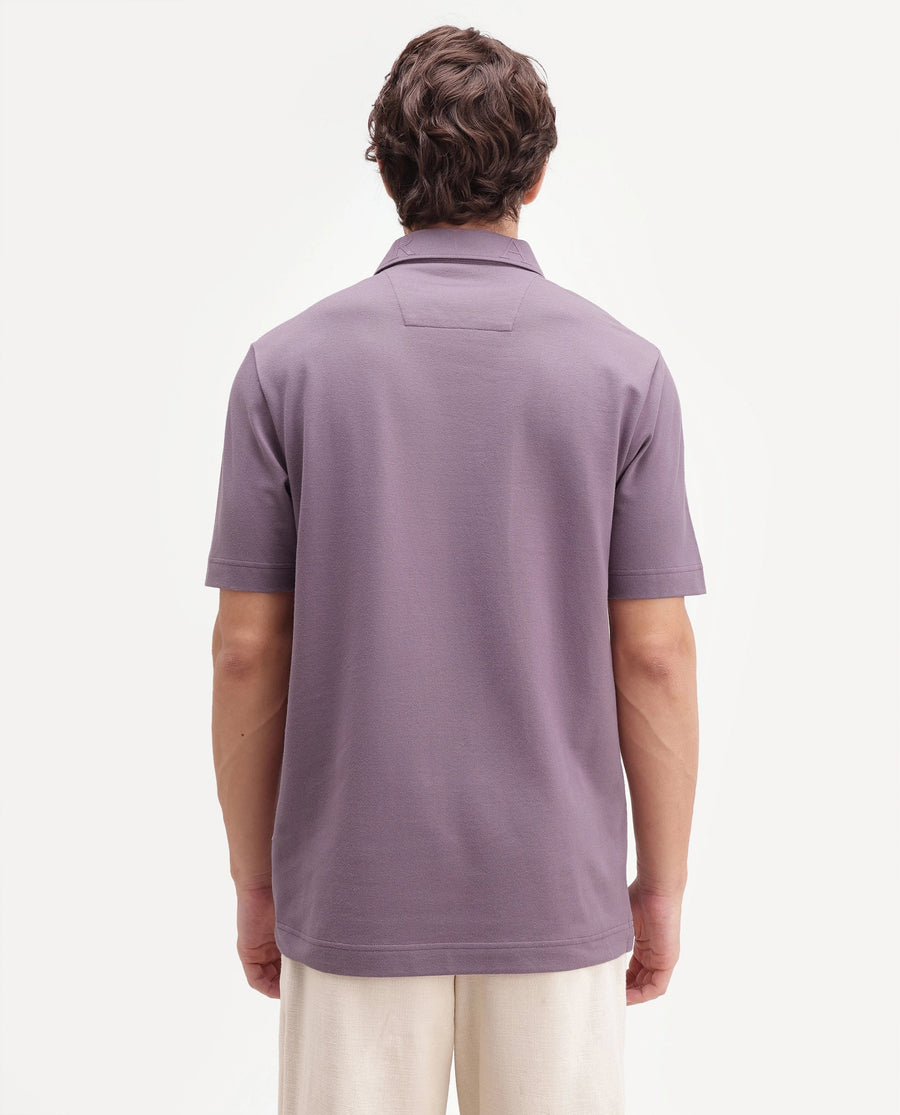 Rare Rabbit Men's Fabios Dusky Purple Cotton Regular Fit Half Sleeves Plain Polo