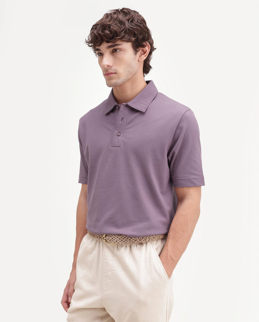 Rare Rabbit Men's Fabios Dusky Purple Cotton Regular Fit Half Sleeves Plain Polo