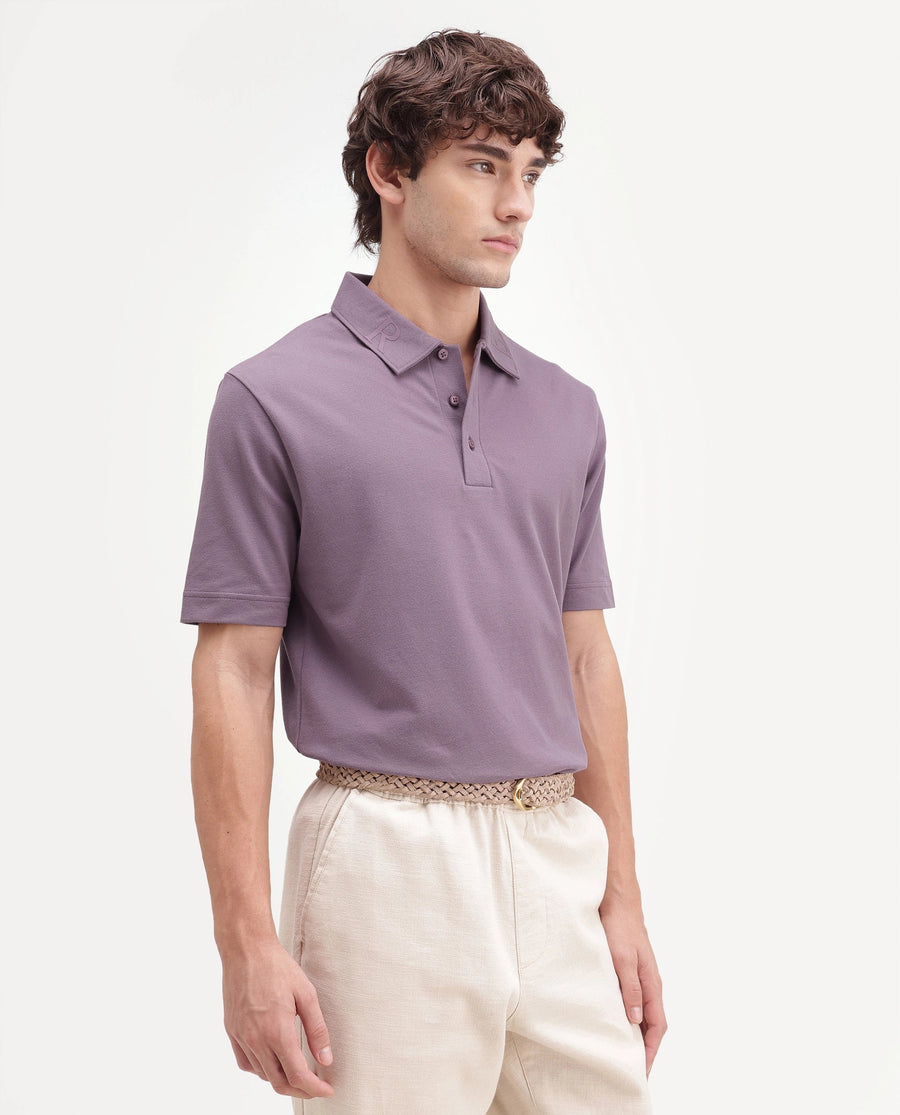 Rare Rabbit Men's Fabios Dusky Purple Cotton Regular Fit Half Sleeves Plain Polo