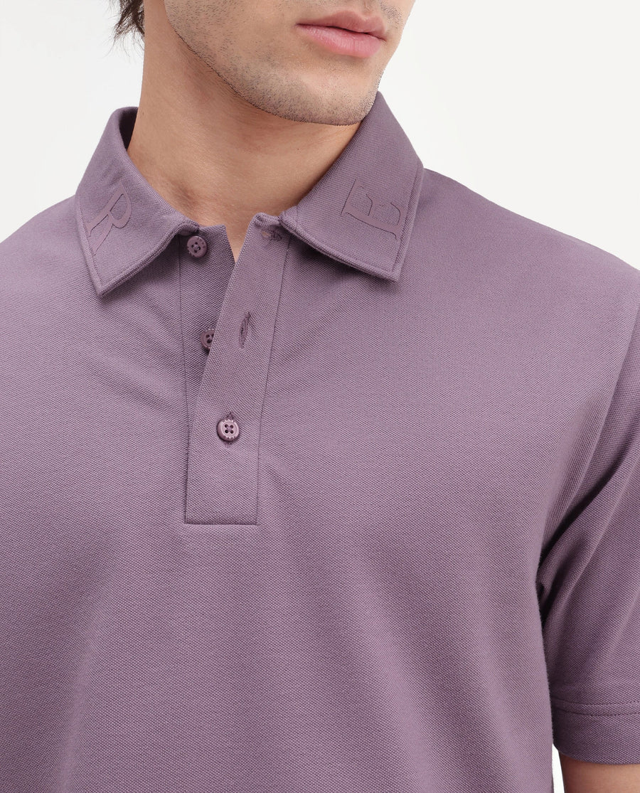 Rare Rabbit Men's Fabios Dusky Purple Cotton Regular Fit Half Sleeves Plain Polo