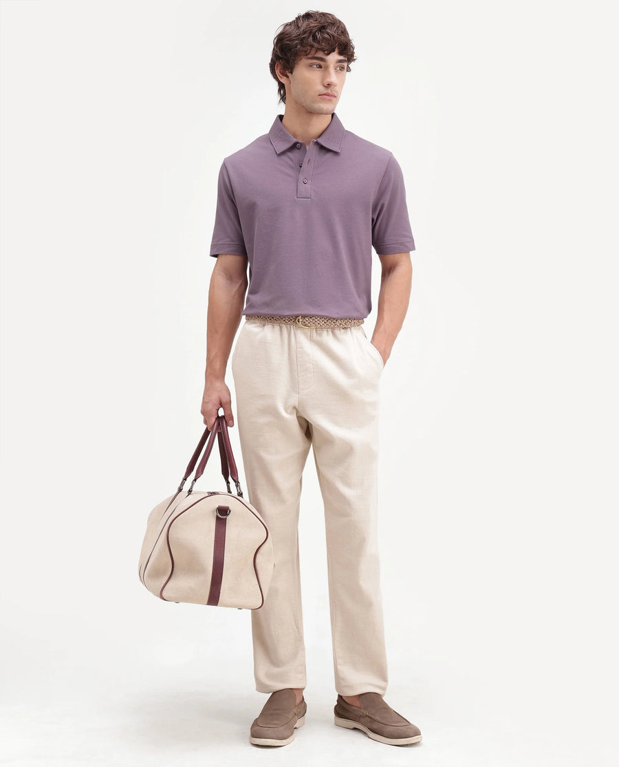 Rare Rabbit Men's Fabios Dusky Purple Cotton Regular Fit Half Sleeves Plain Polo