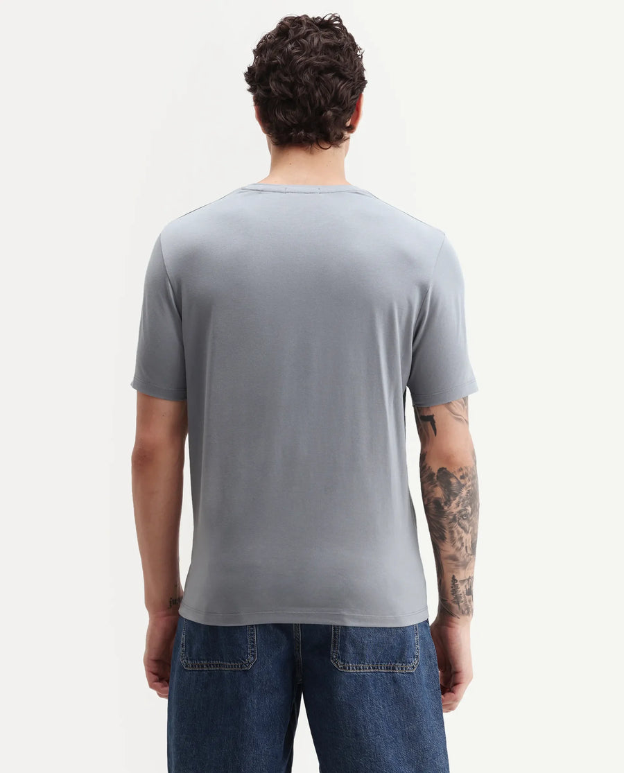 Rare Rabbit Men's Heko Grey Cotton Blend Crew Neck Regular Graphic Print T-Shirt
