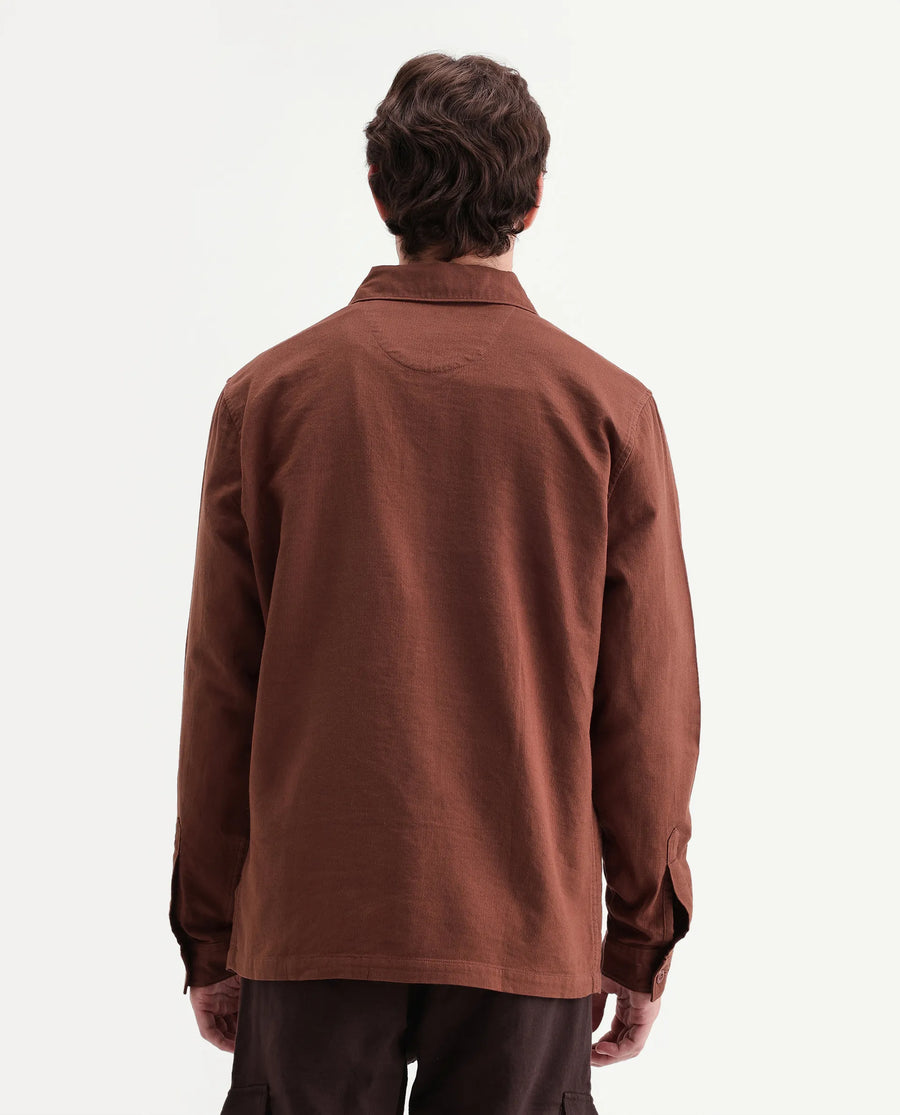 Rare Rabbit Men's Prest-Aw26 Rust Cotton Spread Collar Button Relaxed Plain Shacket